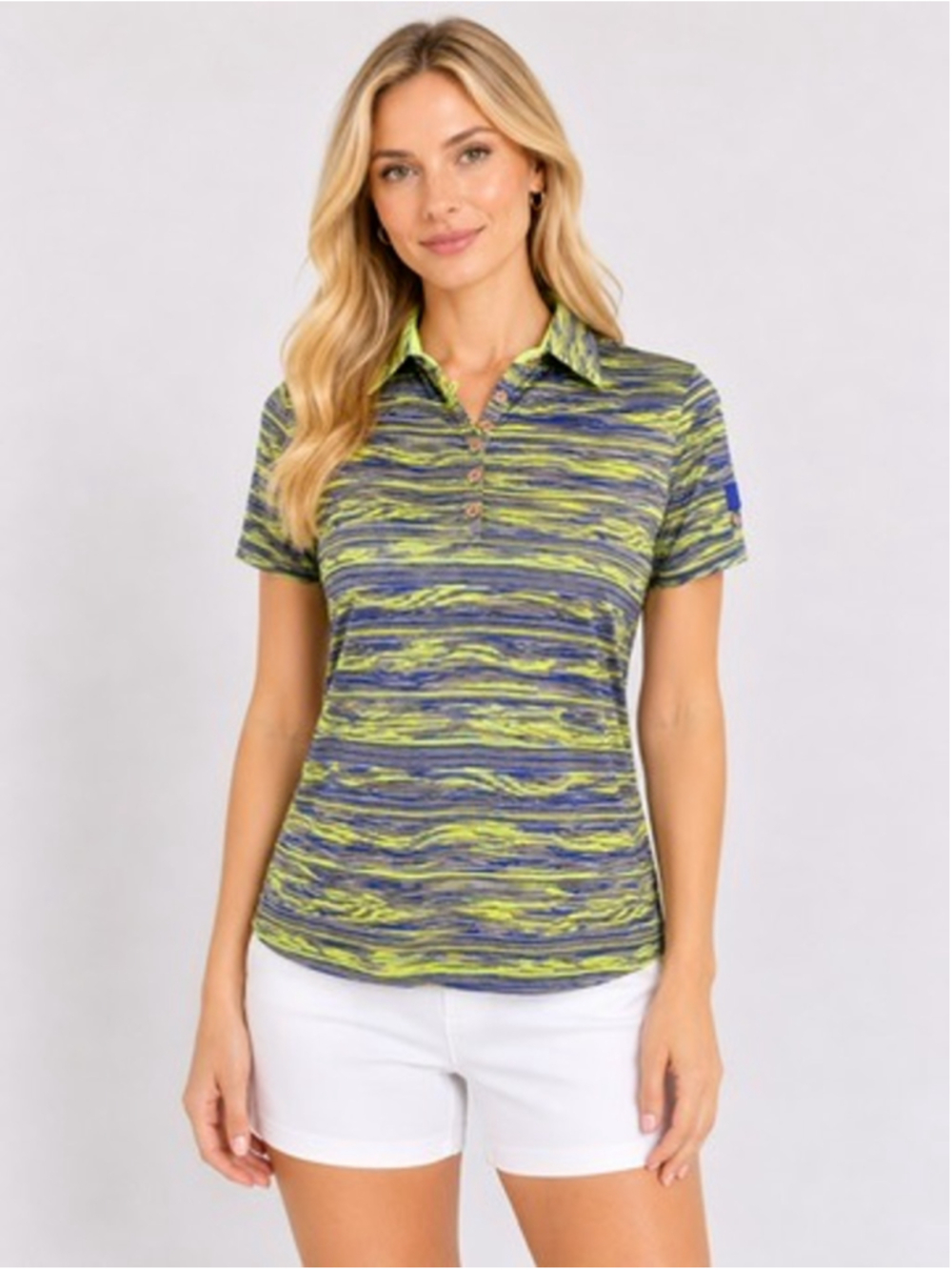 Jamie Sadock Space Dye Print Golf Top Button Pocket Accent Avant Garde Size M
